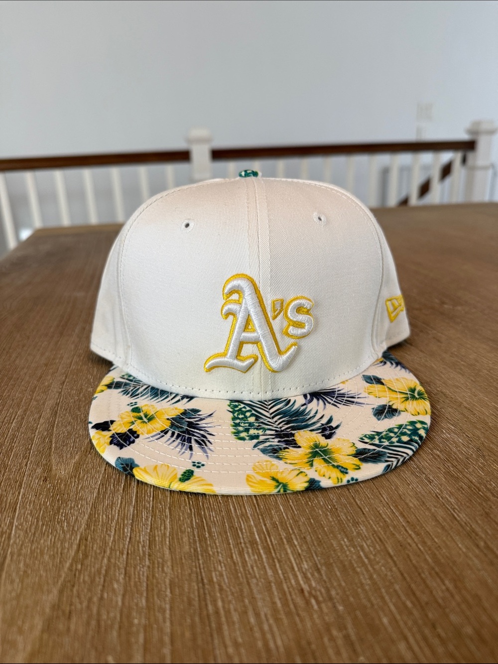 New Era Kids White Oakland A's Floral Brim Fitted Hat